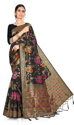 panchaamrit Woven Banarasi Silk Blend Saree(Black)