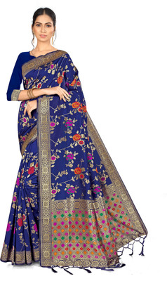 panchaamrit Woven Banarasi Silk Blend Saree(Dark Blue)