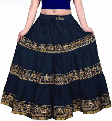 GULKANDI Printed Women Flared Blue Skirt