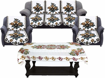 Dakshya Industries Cotton 3 Seater Sofa Floral Cover(Pack of 7 Brown, White)