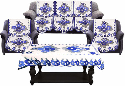 pk craft Polycotton 3+1+1 Seater Sofa Embroidered Cover(Pack of 10 Blue)