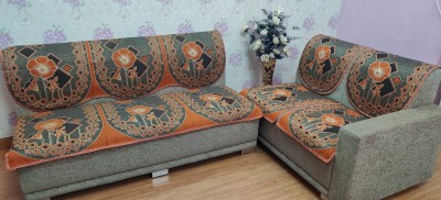 MHF Jacquard Floral Sofa Cover(Grey, Orange Pack of 6)