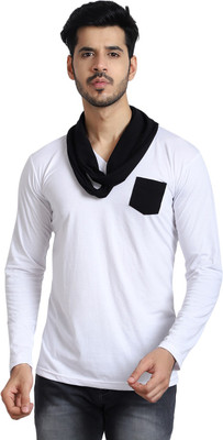 Black Collection Solid Men V Neck White, Black T-Shirt