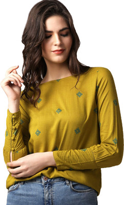 Stylistico Casual Full Sleeve Embroidered Women Yellow Top