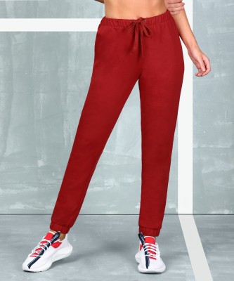 M7 By Metronaut Solid Women Red Track Pants
