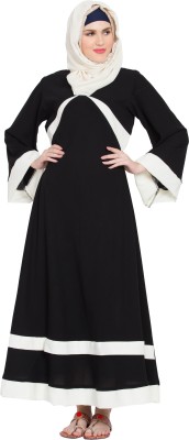 shanaz fashion Crepe, Georgette Solid Abaya With Hijab(Black, White)