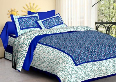 Hrida Fabrics 151 TC Cotton Double Geometric Flat Bedsheet(Pack of 1, Blue)