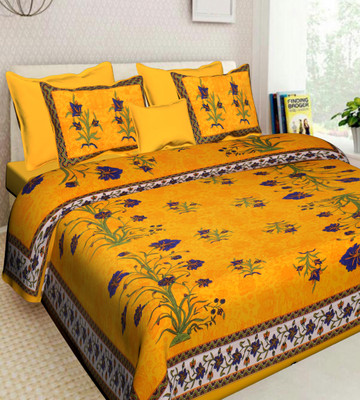 Dayal Traders 144 TC Cotton Queen Jaipuri Prints Flat Bedsheet(Pack of 1, Y1)