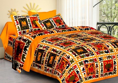 Hrida Fabrics 151 TC Cotton Double Animal Flat Bedsheet(Pack of 1, Yellow)