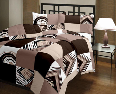 Yug Handicraft Abstract Double Dohar for  AC Room(Microfiber, Brown Check)