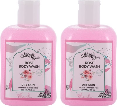 Mirah Belle Rose Dry Skin Body Wash (250 ml) - Pack of 2 - For Dry, Dehydrated, Rough Skin. Makes Skin Soft, Smooth & Clear. Vegan, Natural, SLS, Sulfate, Paraben, GMO-Free(2 x 250 ml)