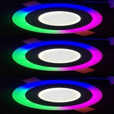 Ogee 6 watt (3+3) LED Round Panel Light Ceiling POP Down Indoor Light LED 3D Effect Lighting (Double Color) Multi Coloured &amp; White pack of 3 Recessed Ceiling light Recessed Ceiling Lamp