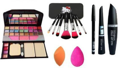 Ladymode 6155 Makeup Kit Mini Laptop Eye Shadow & Brush Set Black & EyeLiner Kajal Mascara & 2 Puff(7 Items in the set)