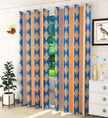goycors 152 cm (5 ft) Polyester Room Darkening Window Curtain (Pack Of 2)(Striped, Blue, GOLD (Window_5 Ft))