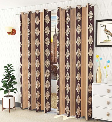 goycors 213 cm (7 ft) Polyester Room Darkening Door Curtain (Pack Of 2)(Striped, Brown, GOLD (Door_7 Ft))