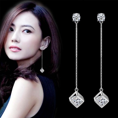 MYKI Fancy Cube Zircon Long Earrings For Women & Girls Swarovski Zirconia Sterling Silver Drops & Danglers