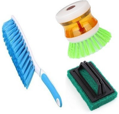 GTE Plastic Cleaning Liquid Brush with Soap Dispenser for Kitchen Tile Carpet Plastic Wet and Dry Brush(Multicolor, 3 Units)