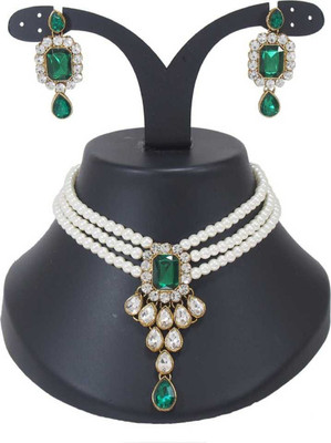 Shree Creation Brass Gold-plated Gold, Green Jewellery Set(Pack of 1)