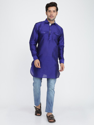 Royal Kurta Men Solid Pathani Kurta(Blue)