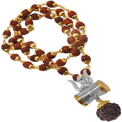 MOKSHA Lord Shiva Trishula Damaru Locket With Puchmukhi Rudraksha Mala Duble Color Combination Gold-plated Plated Wood Chain Gold-plated Alloy, Wood