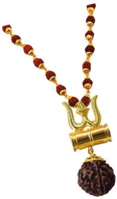 Moksh Spiritual Shiv Trishul Damaru Locket ORiginal Rudraksh Mala (8 mm or 36 bead) for mens,womens and unisex pack of 2 Brass Locket Set