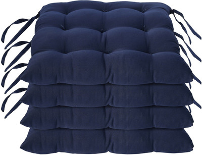 KUBER INDUSTRIES Microfibre Solid Chair Pad Pack of 4(Navy Blue)