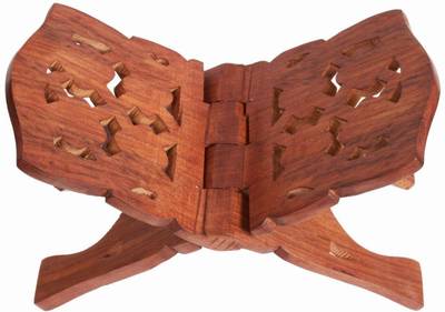 Somadev Book Stand Cover Case Wooden Holy Quran Bible Gita Office Home Decor Furniture ( Pack of 1 ) Engineered Wood Semi-Open Book Shelf