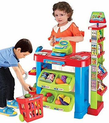 Spiyat Role Pretend Playset Big Size Supermarket kit Kids Toys with Shopping Cart and Sound Effects Kitchen Set Kids Toys for Boys and Girls for Birthday Gift (Home Super