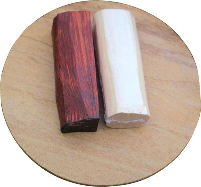 Feelorna Handmade Sandalwood Pata Board/Chandan Pata (6-inches, Brown) with Chandan Stick(Red & White Sandalwood Stick) (2), Best Item for Worship and Bring Good Luck from god (Pata with 2 Sandalwood Stick) Rolling Pin & Board(Brown, Pack of 1)