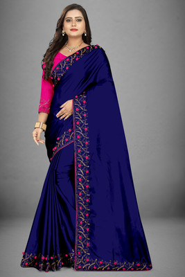 Miswa Embroidered Bollywood Silk Blend Saree(Blue)