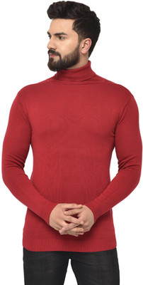Clothify Solid Men High Neck Maroon T-Shirt