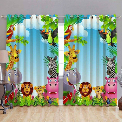 Yuvi Creation 152 cm (5 ft) Window Polyester Semi Transparent Curtain (Pack Of 2)(Multicolor, Animal)