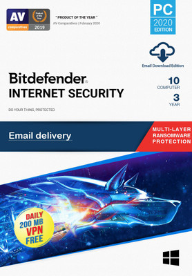 bitdefender 10 PC PC 3 Years Internet Security Compatible with Windows (Email Delivery - No CD)(Home Edition)
