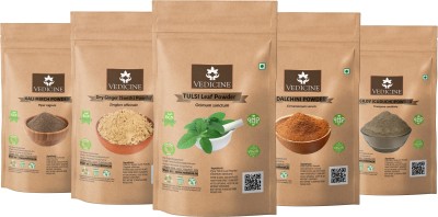 VEDICINE Premium Quality Black Pepper Dry Ginger (Sounth) Tulsi Leaf Cinnamon (DalChini) Giloy Powder For Kadhaa (AYUSH KWATH)(5 x 50 g)