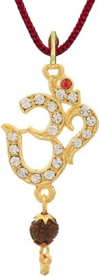 3SIX5 Om Pendant Locket with Rudraksha Zircon Beads for Men and Women Gold-plated Zircon Brass Pendant