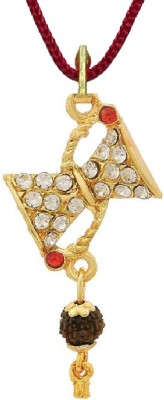 3SIX5 Lord Shiv Damru Pendant Locket with Rudraksha Zircon Beads for Men and Women Gold-plated Zircon Brass Pendant