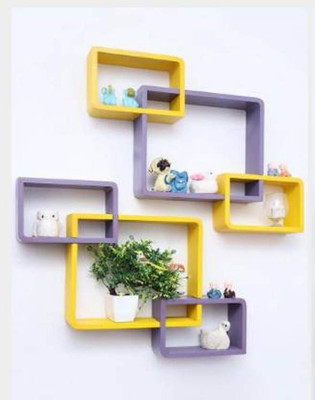 Eco Handicrafts Wooden Wall Shelf(Number of Shelves - 6, Yellow, Purple)