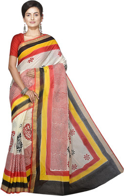 crochetin Hand Painted Handloom Handloom Pure Cotton Saree(Multicolor)