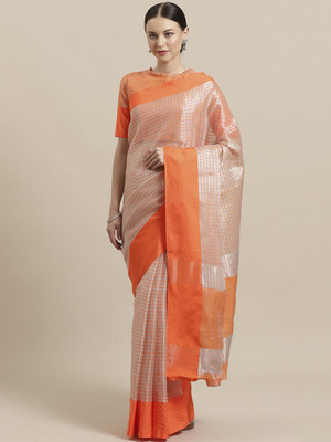 Ratnavati Printed Banarasi Silk Blend Saree(Orange, Grey)