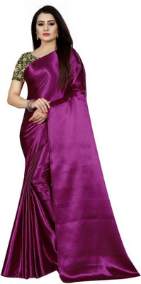 V And V Shop Solid/Plain Bollywood Satin Saree(Purple)
