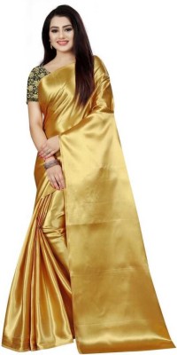 V And V Shop Solid/Plain Bollywood Satin Saree(Gold)