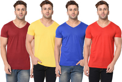 Jangoboy Solid Men V Neck Multicolor T-Shirt