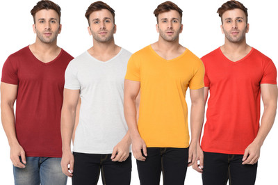 Adorbs Solid Men V Neck Multicolor T-Shirt