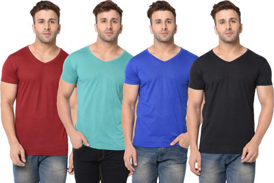 Adorbs Solid Men V Neck Multicolor T-Shirt