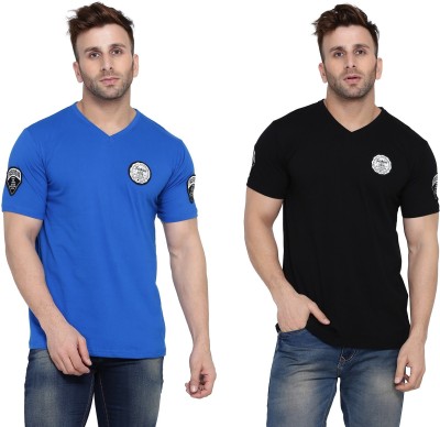 Trendfull Solid Men V Neck Blue, Black T-Shirt