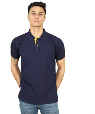 KINGS CHOICE Solid Men Polo Neck Dark Blue T-Shirt