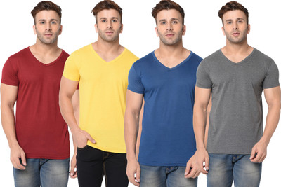 Jangoboy Solid Men V Neck Multicolor T-Shirt