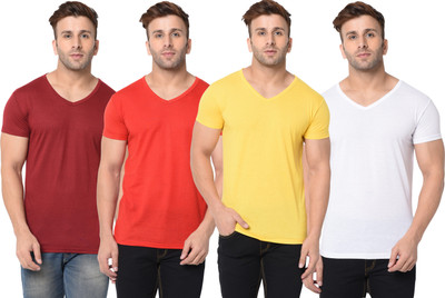 Jangoboy Solid Men V Neck Multicolor T-Shirt