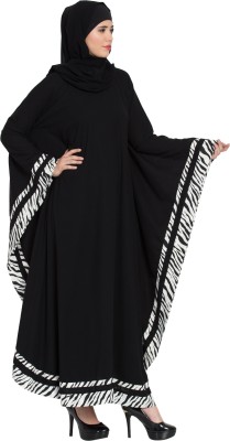 shanaz fashion Crepe, Georgette Solid Abaya With Hijab(Black, White)