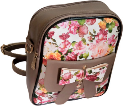 Magnetiqe Pithoo Cross body bag with 2 Removable hook Strap Artificial Leather 2 chains compartment full front print with Tie design large capacity medium sized for office and college girls Easy to carry in travel by Fashion Vista 2.5 L Backpack(Pink)